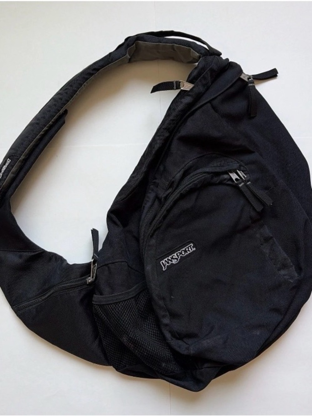 Vintage Jan-sport Black Sling Bag with Front Zip Pocket